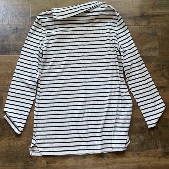 Emery Rose Striped Ribbed Knit Asymmetrical Button Pullover Top – Size Large - Picture 5 of 8